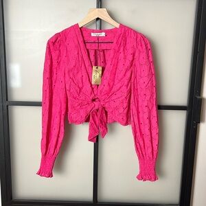 NWT Drôle de Copine Pink Eyelet Tie Front Blouse Size Small/Medium